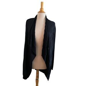 Ralph Lauren Black Label Navy Blue 100% Silk Cable Knit Open Front Cardigan Sz M